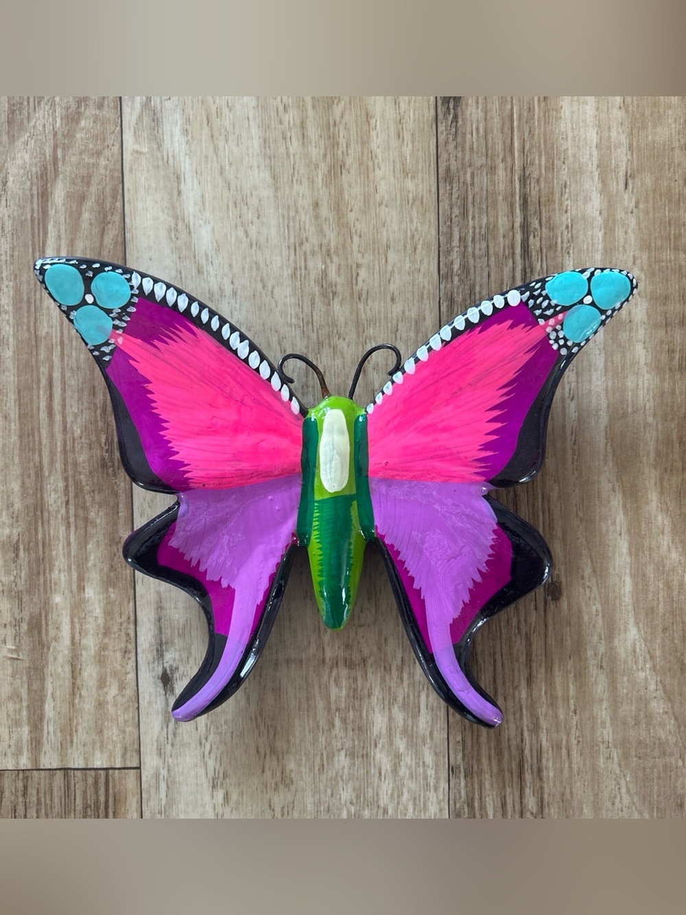 Hand-Painted Ceramic Pink & Purple Butterfly Wall Decor - Made in Mexico